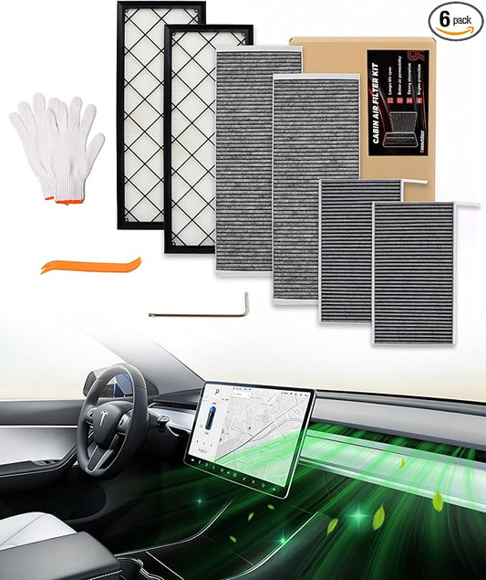 Model Y Upgraded 6-Pack HEPA Air Intake Filter & Activated Carbon Cabin Air Filter Kit Compatible with 2020-2025 Model Y Juniper Refresh Accessories (Premium/Performance), Replaces # 165837500A