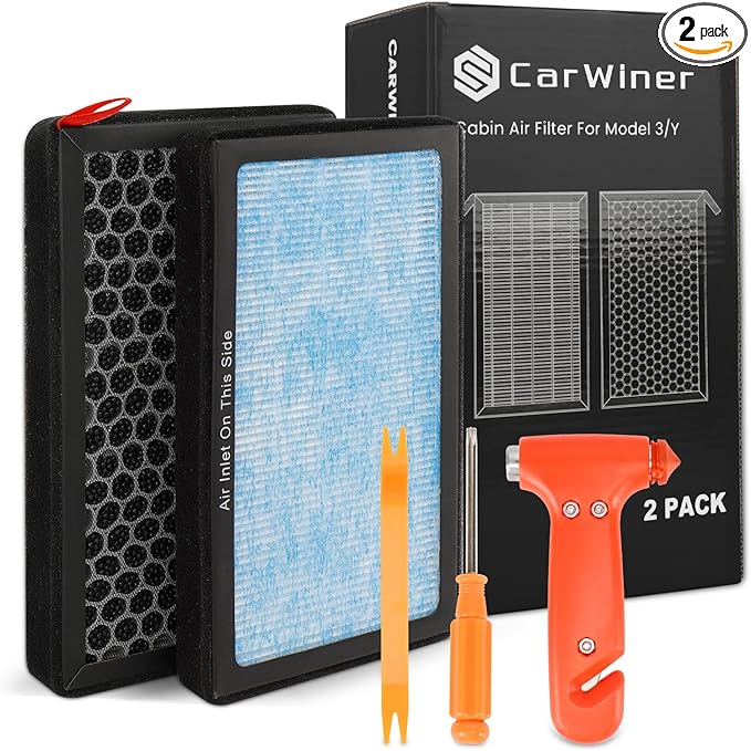 Carwiner Cabin Air Filter 2PCS for Tesla Model 3 Model Y with Activated Carbon, HEPA Air Intake Filter Accessories Replacement