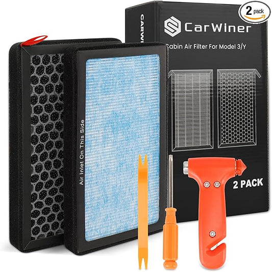 Carwiner Cabin Air Filter 2PCS for Tesla Model 3 Model Y with Activated Carbon, HEPA Air Intake Filter Accessories Replacement