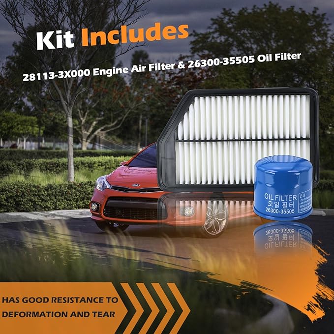 Kefly 28113-3X000 Engine Air Filter & 26300-35505 Oil Filter Fits for 2011-2016 Hyundai Elantra, 2014-2018 Kia Forte