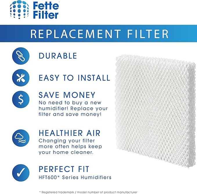 Fette Filter - Filter T Humidifier Wicking Filters Compatible with Honeywell HFT600T HFT600PDQ for Honeywell Tower Humidifier HEV615 Series & HEV620 Series. Includes 2 Replacement Filters.