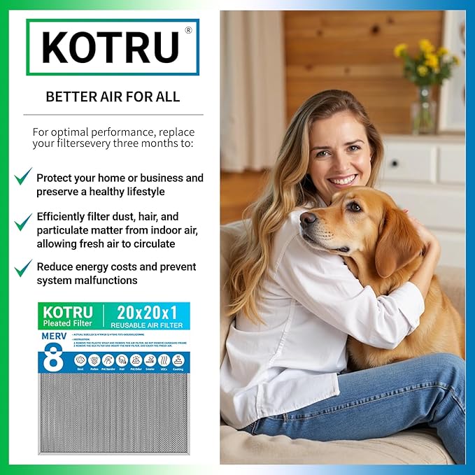 20x20x1 Air Filter, Reusable Air Filter - MERV 8, Washable Aluminum Permanent Electrostatic Filter - Long Service Life - For - Home and Office HVAC, Fireplace Systems (20x20x1)
