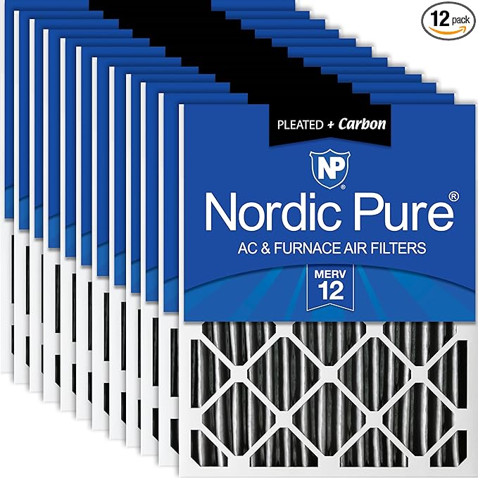 Nordic Pure 16x24x2 (Actual Size: 15 1/2 x 23 1/2 x 1 3/4) Furnace Air Filters MERV 12 Pleated Plus Carbon 12 Pack