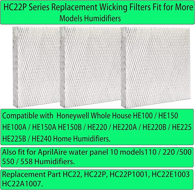 3 Pcs HC22P Replacement Wick Filters for Honeywell Home HE100 HE150 HE220 HE225 HE240 Whole House Humidifiers Pad, Also for Aprilaire 110 220 500 550