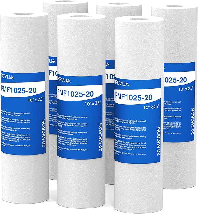 20 Micron 10" x 2.5" Sediment Filter, Whole House Water Filter Cartridge Replacement for Any 10 inch RO Unit, Compatible with Culligan P5, GE FXUSC, WFPFC5002, AP110, WHKF-GD05, Pack of 6