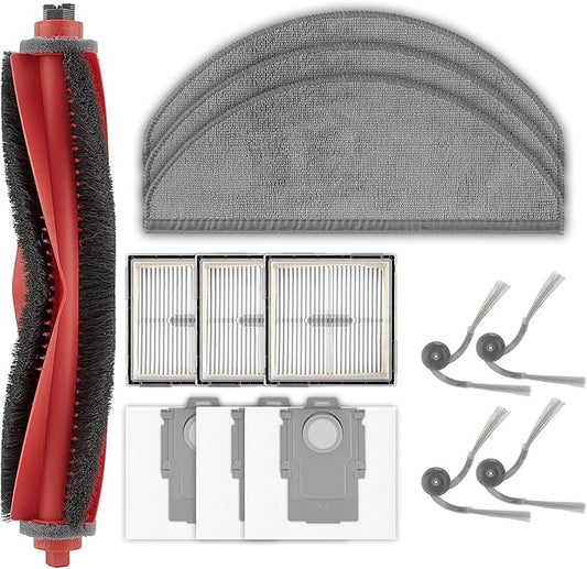 (14 Pack) Q10 X5+ Replacement Parts Compatible with Roborock Q10 X5+ Robot Vacuum Cleaner, 1 Roller Brush, 4 Side Brushes, 3 HEPA Filters, 3 Dust Bags, 3 Mop Pads, Accessories Kit