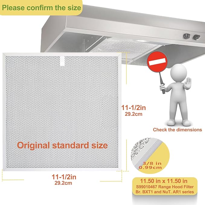 S99010467 Range hood filter 11-1/2 x 11-1/2 in kitchen exhaust fan filters Compatible with Broan Range Hood Filter BXT1 &Nutone AR1 series 99010467 Range Hood Aluminum Mesh Grease Filters
