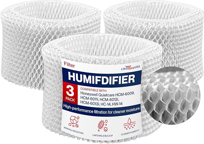 LifeSupplyUSA Filter E Humidifier Filter Replacement Wick Compatible with Honeywell Quietcare HCM-6009, HCM-6011i, HCM-6012i, HCM-6013i, HC-14, HW-14 (3-Pack)