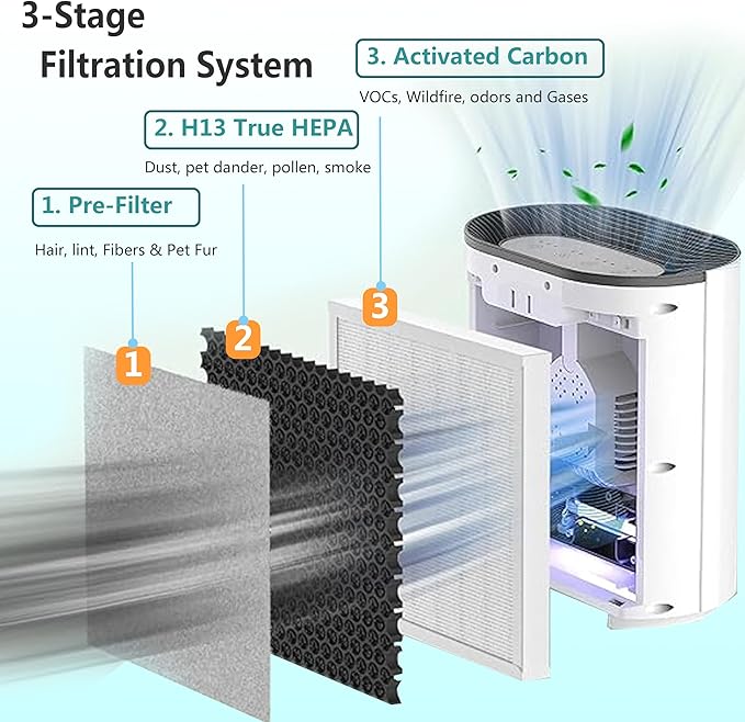3-in-1 True HEPA Replacement Filter Compatible with Pure Enrichment PureZone Air Purifier PEAIRPLG, Part number PEAIRFIL, 2-Pack