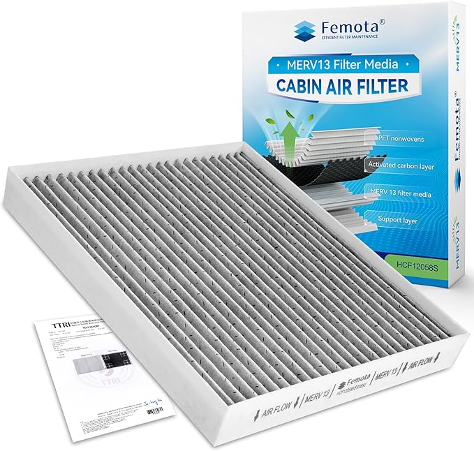 Certified MERV 13 Cabin Air Filter with Activated Carbon, CF12058 for Hyundai Accent(18-22), Elantra(17-20), Elantra GT(18-20); Kia Forte(19-24), Forte5(20-24), Rio(18-23)