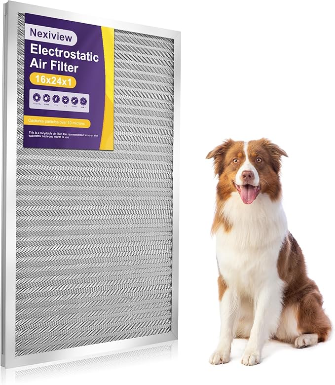 16x24x1 Furnace Filter-MERV8, Washable & Reusable Electrostatic Air Filter, AC/HVAC Furnace Filter, Permanent Air Filter, Breathe Fresher, Easy Install
