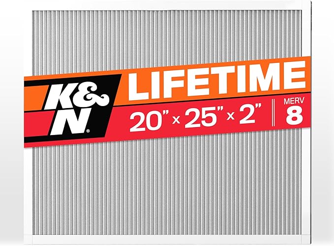 K&N 20X25X2 HVAC Furnace Air Filter, Lasts a Lifetime, Washable, Merv 8, the Last HVAC Filter You Will Ever Buy, Breathe Safely at Home or in the Office, HVC-8-22025