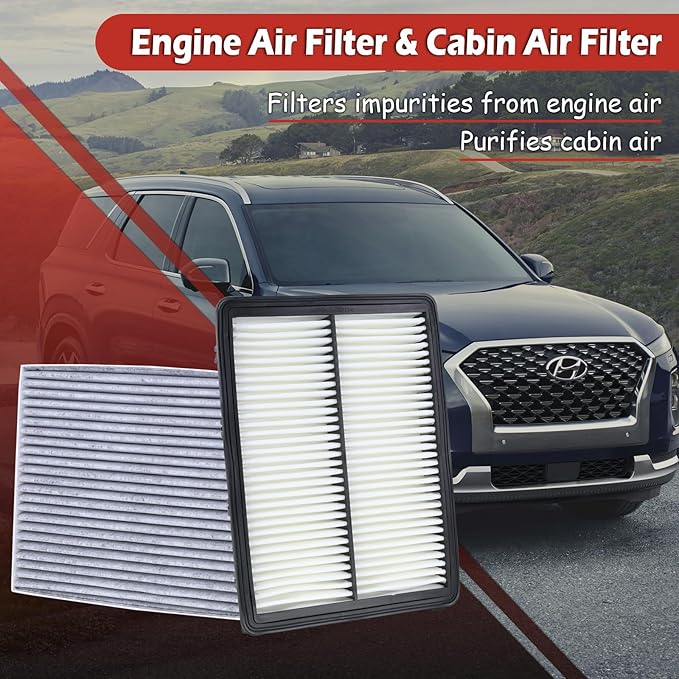 28113-A9100 Engine Air Filter and 97133-S8000 Cabin Air Filter kit Compatible with 2020-2025 Hyundai Palisade V6 3.8L Gas Replaces 28113A9100 CA11943 97133S8000 CF12936