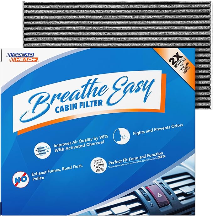 Spearhead Odor Defense Breathe Easy AC & Heater Cabin Filter | Fits 2009-2014 Cube, 2011-2017 Juke, 2011-2025 Leaf, 2013-2019 Sentra Like OEM | Up to 25% Longer Lasting w/Activated Carbon (BE-177)