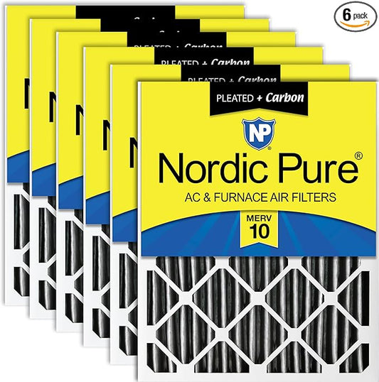 Nordic Pure 20x25x4 (Actual Size: 19 1/2 x 24 1/2 x 3 5/8) Furnace Air Filters MERV 10 Pleated + Carbon 6 Pack