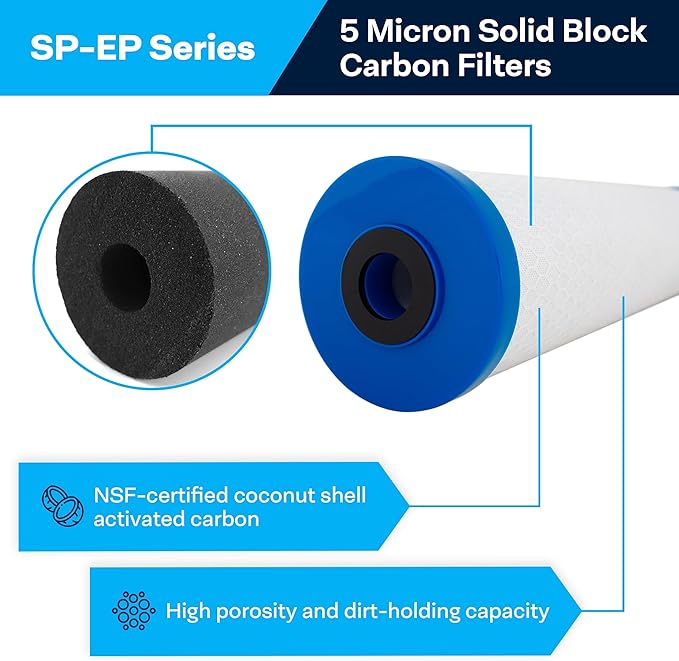 SpiroPure SP-EP-20BB 20x4.5 5 Micron NSF Certified Coconut Shell Carbon Block Water Filter Cartridge EP-20BB 155583-43 CB-45-2005 (Case of 4)