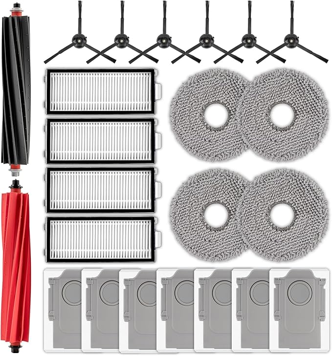 (23 Pack) Qrevo Master Replacement Parts Compatible with Roborock Qrevo Master/Qrevo Slim Robot Vacuum, 2 Roller Brushes, 6 Side Brushes, 7 Dust Bags, 4 HEPA Filters, 4 Mop Pads, Accessories Kit