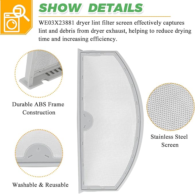 GTD42EASJ2WW GTD33EASK0WW GTX22EASK0WW Dryer Lint Filter Replacement for GE Hotpoint Dryer Lint Trap WE03X23881 GTD84ECPN1DG GTD65EBSJ3WS Stainless Steel Lint Screen for Dryer Parts by Techecook