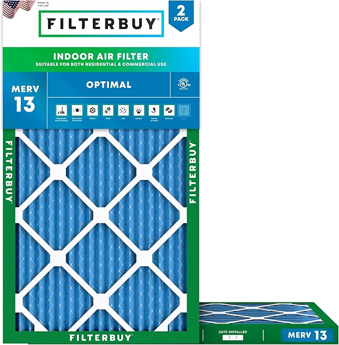 Filterbuy 24x36x1 Air Filter MERV 13 Optimal Smoke & Allergy Defense (2-Pack), Electrostatic Pleated HVAC AC Furnace Filters Replacement (Actual Size: 23.50 x 35.50 x 0.75)