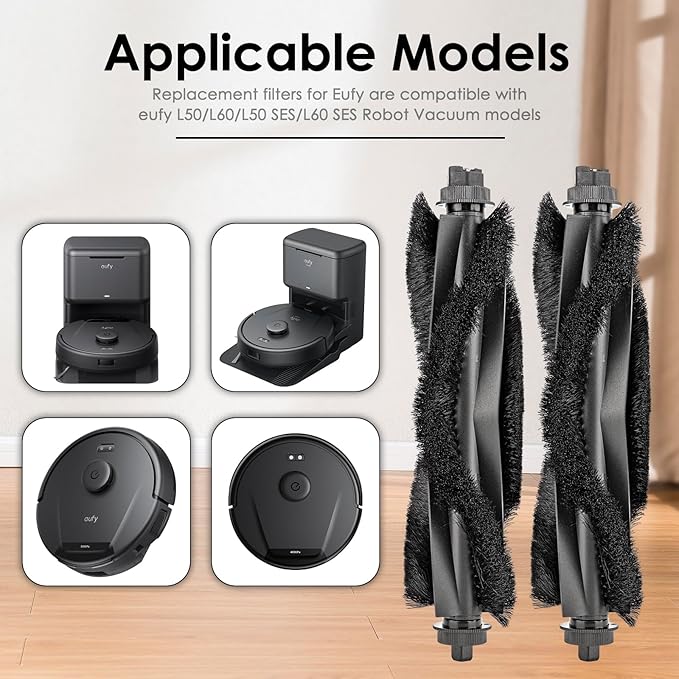 (2 Pack) L60 L50 Replacement Roller Brushes Compatible With eufy L60, L60 Hybrid, L60 SES, L50 SES, L50 Series Robot Vacuum, Main Brush Accessories Kit, Multi-Surface Brush