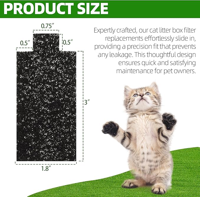 Cat Litter Box Replacement Filters Compatible with Pet Zone Semi, 12-Pack Carbon Cotton Filters for Automatic Cat Litter Box Absorbing Odors Control Damp from Pets - Black