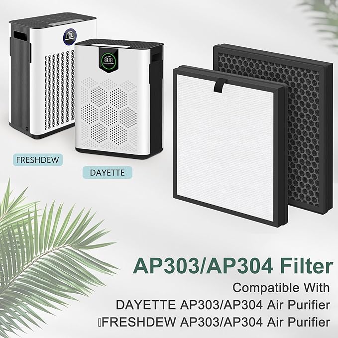AP303 AP304 Replacement Filter Compatible with DAYETTE & FRESHDEW AP303/AP304 Air Purifier, 3 Stage Filtration for Home Large Room, 4 Pack (Original Filter)