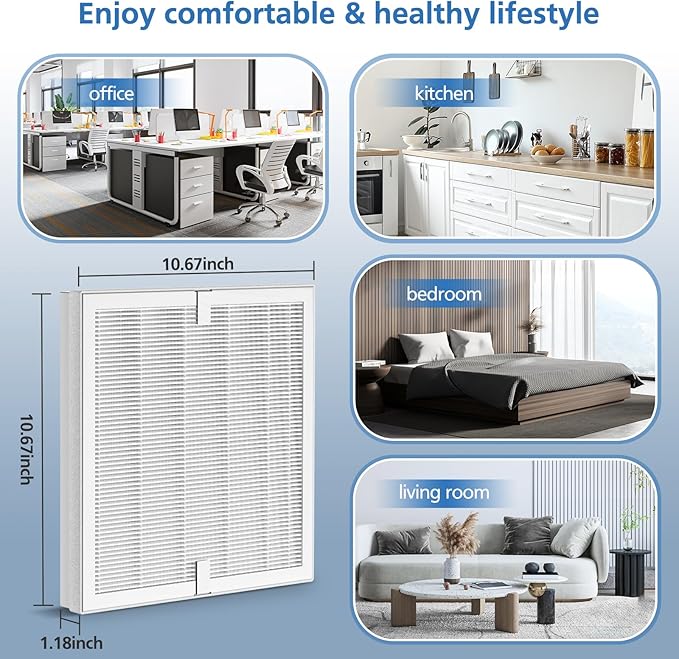 3 Pack E-300L Replacement Filt-er Compatible with MOOKA Air Purifi-er and MOOKA FAMILY Air Purifi-ers, H13 True HEPA Filt-er Replacement for Large Room