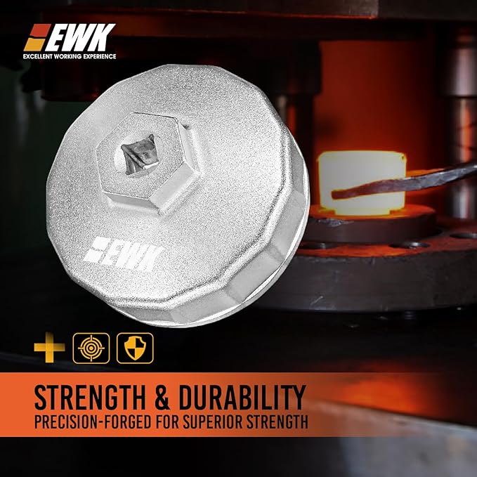 EWK 74mm 14 Flute Oil Filter Wrench for Mercedes Benz Sprinter VW Audi Porsche, Forged Aluminum Cap Socket Tool, 3/8 in Drive or 27mm Hex for Damage-Free Oil Changes