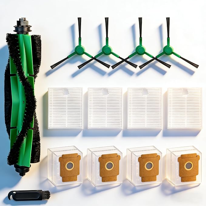 Replacement Parts Accessories for iRobot Roomba Combo Essential Vac 2 Q0520 1 Main Brush Rollers, 4 Hepa Filters, 4 Side Brushes, 4 Dust Bags,1 Brush Cleaning Tool