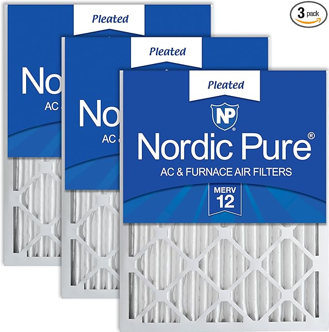 Nordic Pure 16x24x2 (15 1/2 x 23 1/2 x 1 3/4) Pleated MERV 12 Air Filters 3 Pack