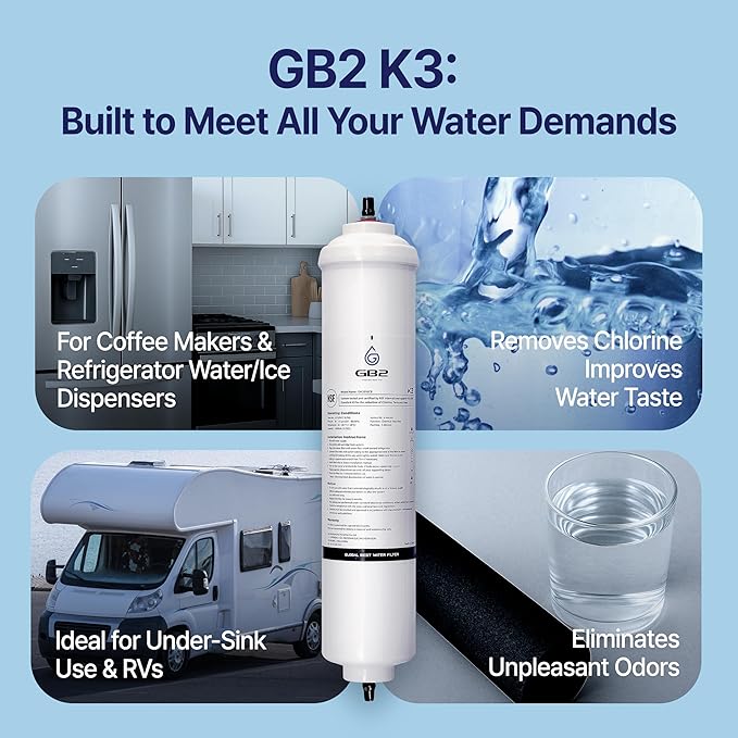 GB2 – K3 Refrigerator Water Filter, Compatible with Samsung DA29-10105J, GE GXRTDR, Whirlpool WHKF-IMTO (Pack of 3)