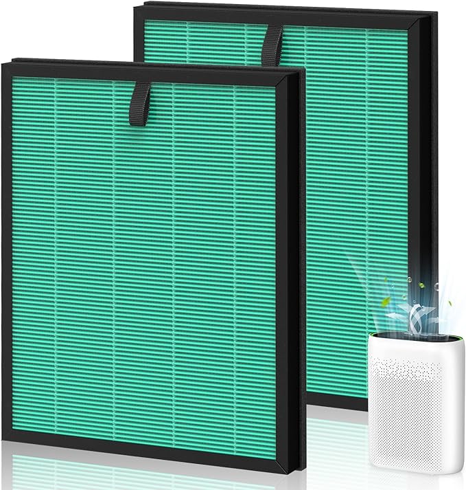 2-Pack MK-D05 Air Fil-ter Replacement for MK-D05 Air Cleaner Puri-fier, 4-in-1 Filtration with Advanced HEPA Filt-er and Carbon Filt-er, Green (Pet Dander Version)