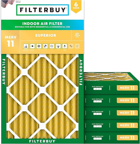 Filterbuy 10x20x2 Air Filter MERV 11 Superior Pet & Allergy Defense (6-Pack), Electrostatic Pleated HVAC AC Furnace Filters Replacement (Actual Size: 9.50 x 19.50 x 1.75)