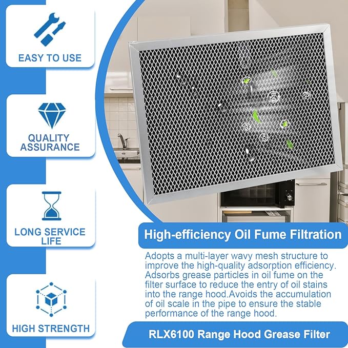 RLX6100 Range Hood Charcoal Filter Compatible with Broan Nutone Replacement SL6200H RL6200 SM6500, 8.4x11.2x0.36 Inch
