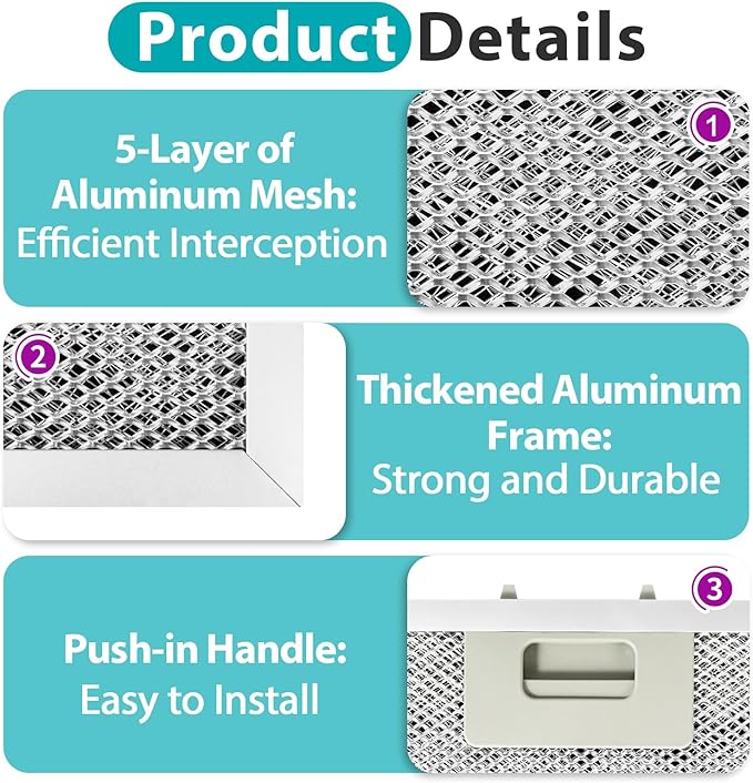 2 Pcs WA0575 Range Hood Filter with Cotton Layer, 14.4"x13.5" Compatible with Vissani 30-inch Pyramid/Wall Mount, 5-Layer Aluminum Mesh for Enhanced Grease & Smoke Filtration