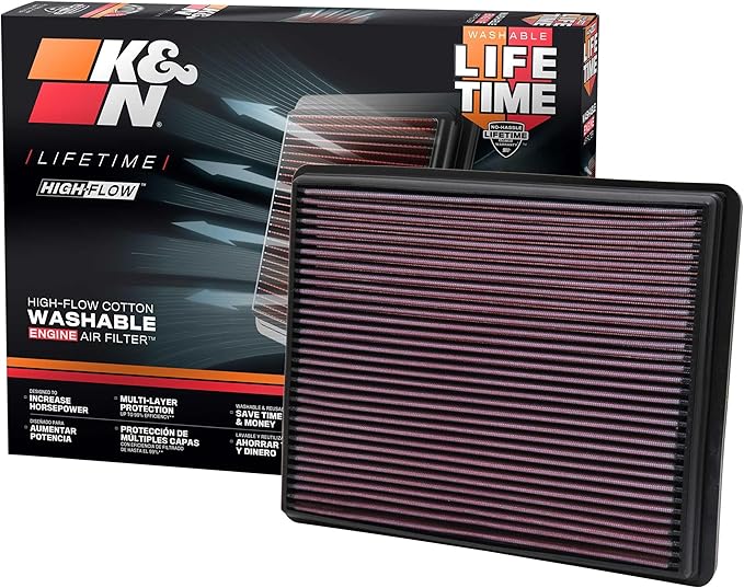 K&N High-Flow Original Lifetime Engine Air Filter: Increase Power: Compatible with 1999-2020 Cadillac/Chervolet/GMC: Escalade, Avalanche, Cheyenne, Silverado, Suburban, Tahoe, Sierra, Yukon, 33-2129