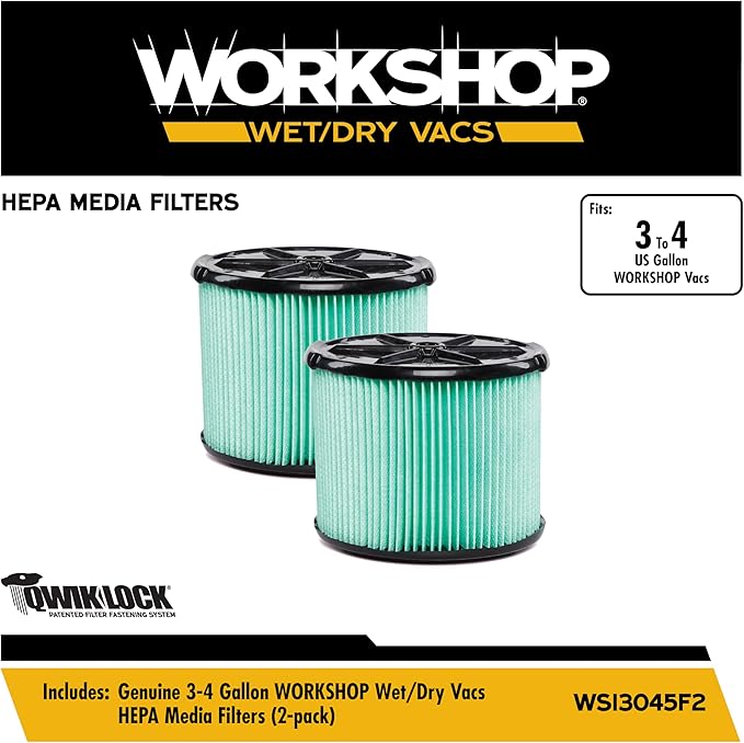 WORKSHOP Wet/Dry Vacs Vacuum Filters WS13045F2 Genuine Replacement HEPA Media Filters (2-Pack) for WORKSHOP Branded 3-Gallon to 4.5-Gallon Wet Dry Shop Vacuum Cleaners