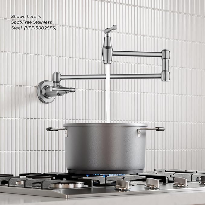 KRAUS Allyn Pot Filler Faucet with Retractable Arm, Wall Mount Kitchen Faucet, Pot Filler for Stove in Spot-Free Antique Champagne Bronze, KPF-5002MB