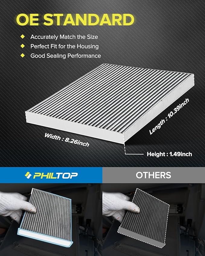 PHILTOP Cabin Air Filter w/Activated Carbon, Compatible with CF11174 Ford Fusion 2010-2012, Lincoln MKZ 2010-2012, Mercury Milan 2010-2011