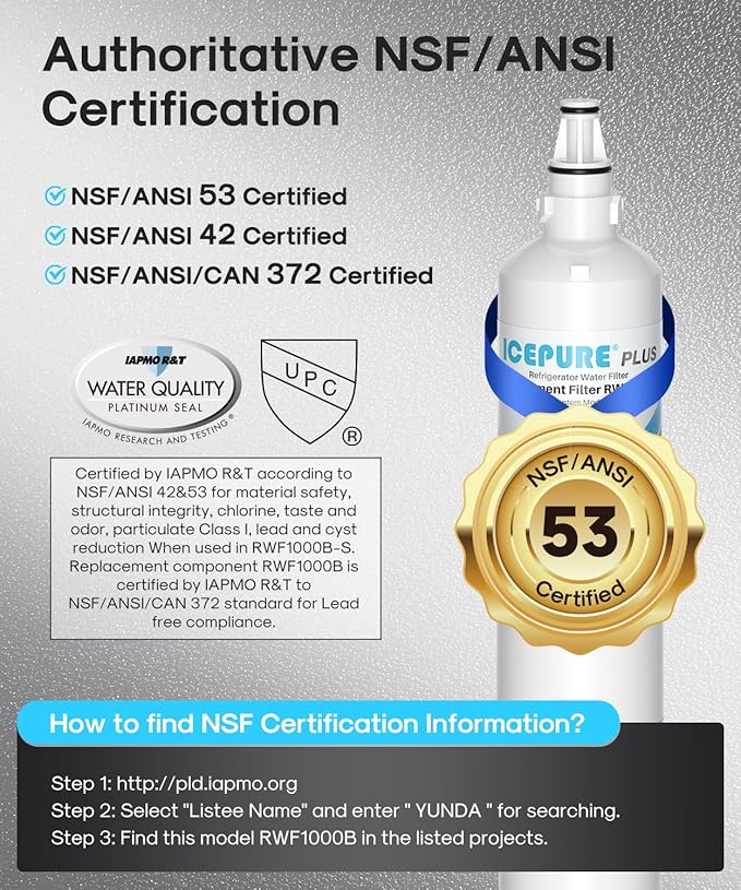 ICEPURE PLUS 5231JA2006A NSF/ANSI 53 & 42 Certified Refrigerator Water Filter, Remove Lead, Replacement for LG LT600P, kenmore 9990, KENMORECLEAR 46-9990, R-9990, 5231JA2006B, FML-2, WFC2001, 2PACK