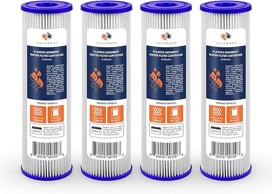 Aquaboon 5 Micron 10x2.5 Whole House Pleated Sediment Filter Cartridge for Well Water Filter Replacement Compatible with WFPFC3002, WHKF-WHPL, 4-Pack