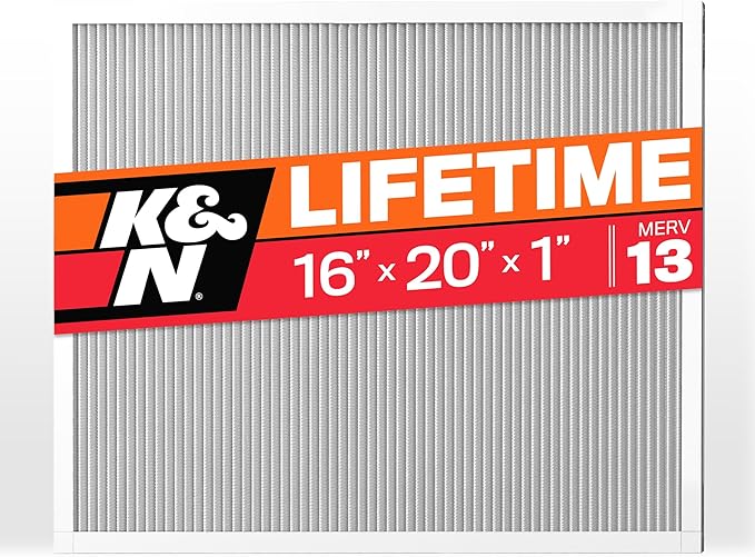 K&N 16X20X1 HVAC Furnace Air Filter, Lasts a Lifetime, Washable, Merv 13, the Last HVAC Filter You Will Ever Buy, Breathe Safely at Home or in the Office, HVC-13-11620