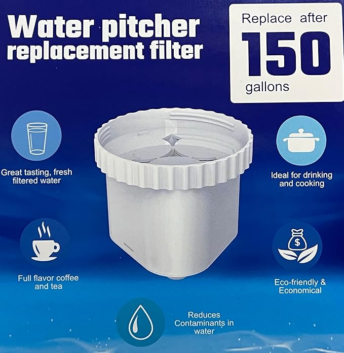Nispira Water Pitcher Filter Replacement For Epic Pure, Seychelle, Aquagear Dispenser | Removes Chlorine, Lead, Odor and More | 150 Gallon 2 Packs