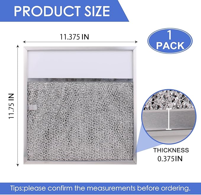 Range Hood Aluminum Filter with Light Lens Replacement for Whirlpool Broan Nutone 43000 Series Range Hood、R610045,R610050,BUEZ3,SL6200R 11-1/2 x 11-3/4 x 3/8 Kitchen Exhaust Grease Filter