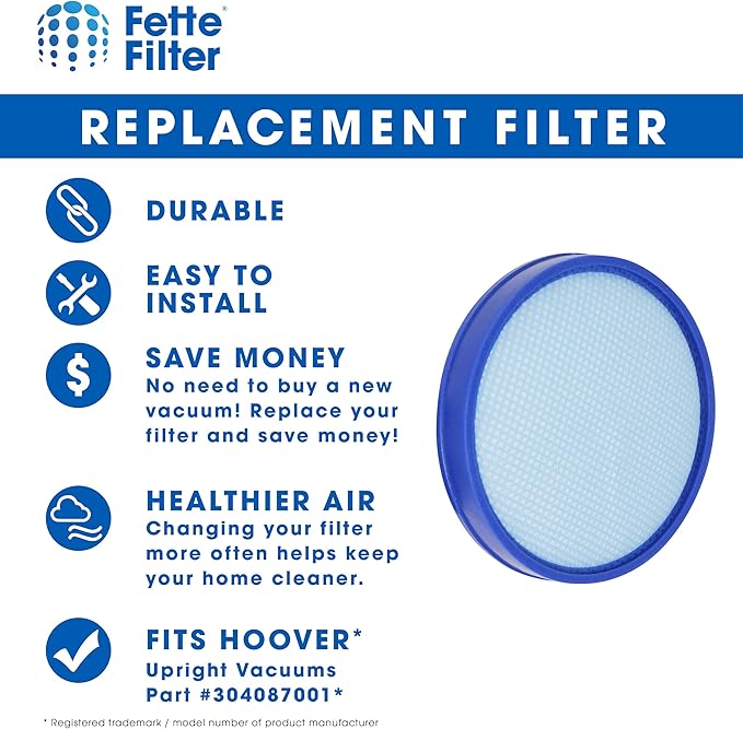 Fette Filter - 304087001 Premium Pre-Motor Vacuum Filter Compatible with Select Hoover Bagless Upright Vacuums Compare to Part Number 304087001 (QTY2)