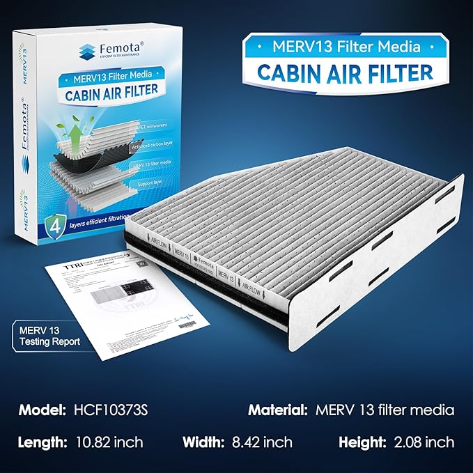 Certified MERV 13 Cabin Air Filter with Activated Carbon, CF10373 for Audi A3/A3 Quattro/Q3/Q3 Quattro/TT/TT Quattro, VW Beetle/CC/Eos/Tiguan/Golf/Jetta/Passat/R32/GTI/Rabbit.