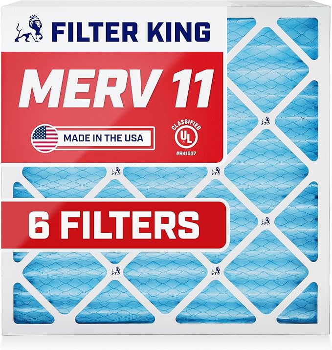 Filter King 22x37x1 Air Filter (MERV 11) (6-Pack) Dust & Allergy Control AC Furnace Filters, MADE IN USA, HVAC, Pleated, Electrostatic (Actual Size: 21.5 x 36.5 x .75)