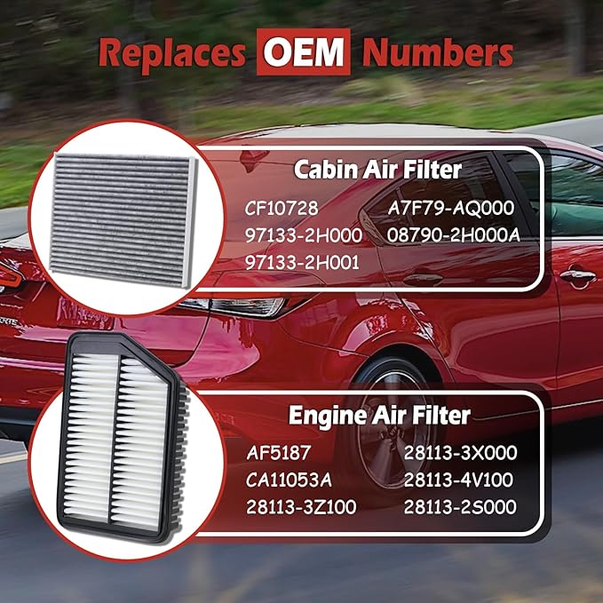 28113-3X000 Engine Air Filter and CF10728 Cabin Air Filter kit Compatible with 2011-2016 Hyundai Elantra 2013-2017 Elantra GT 2014-2018 Kia Forte Forte5 Replaces 28113-3Z100 97133-2H000