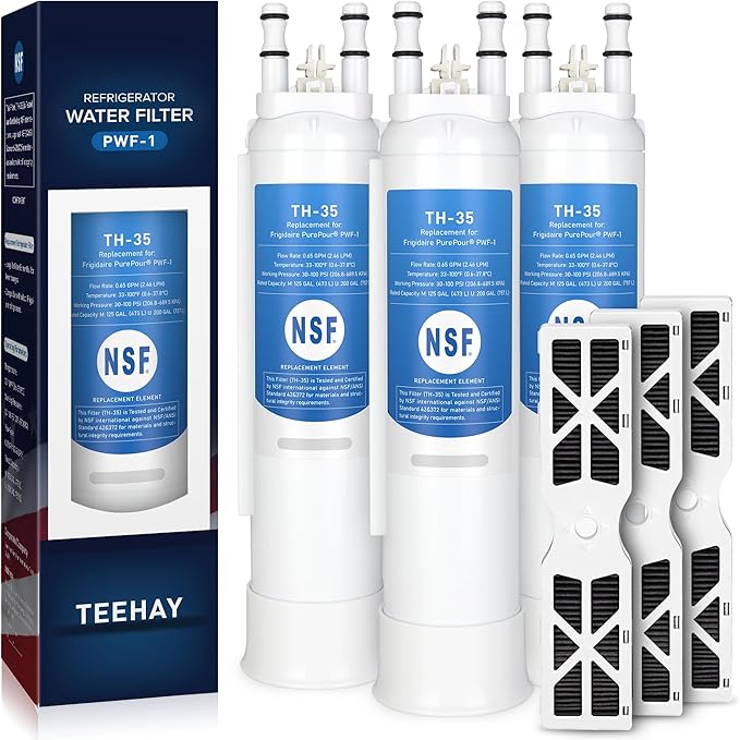 PWF-1 FPPWFU01 Water Filter & PureAir AF-2 FRGPAAF2 Air Filter Combo, Compatible with Frigidaire FRIGCOMBO6, GRFS2853AD, GRFS2853AF, PRFC2383AF, PRFG2383AF, PRFS2883AF, 3 Combo