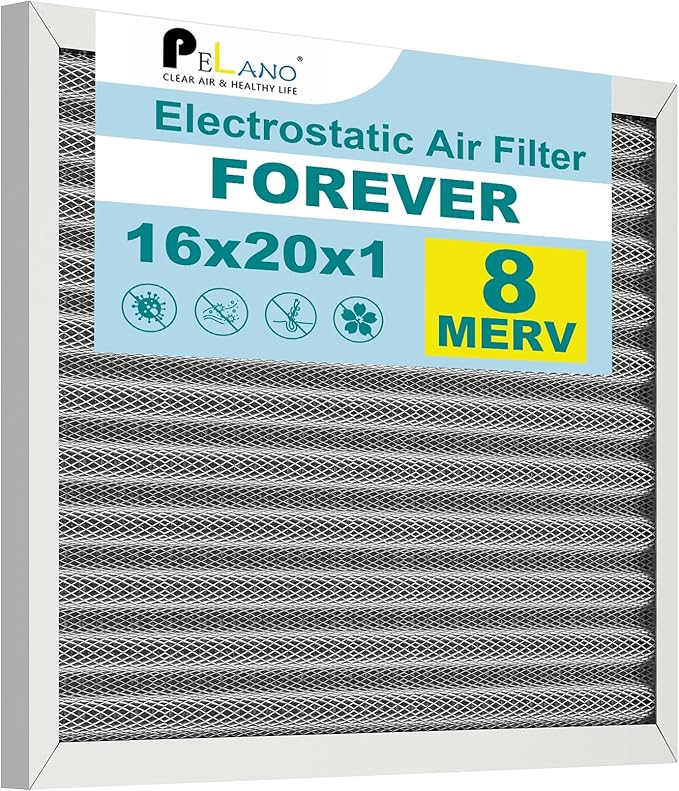 16x20x1 Reusable Air Filter, Electrostatic HVAC Air Filter, Lasts a Lifetime, Washable, Enjoy Fresher Air in Home and Office, MERV 8 (Actual Size:15.5x19.75x0.82 Inch)